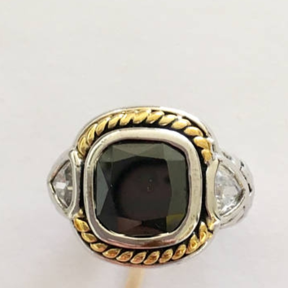 Faceted Onyx Three Stoned Ring